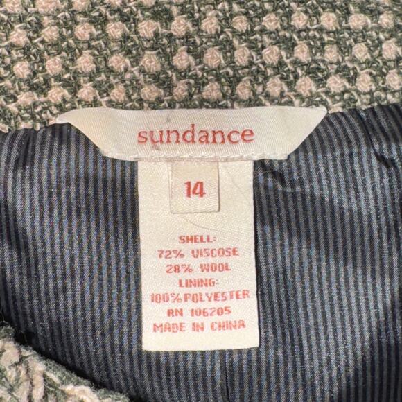 Sundance Jacket Women's Size 14 Green Tweed Button Front Raw Hem Wool Blend - Picture 8 of 8
